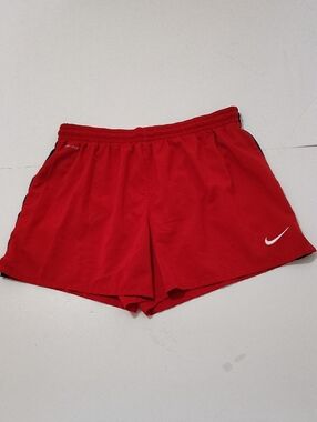 Nike Red Athletic Running Shorts with White Swoosh - Size M